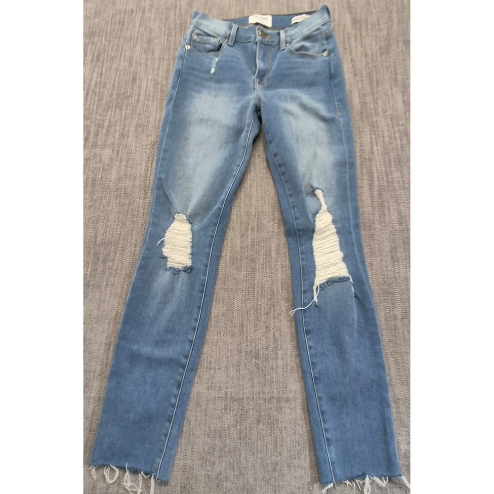 Frame‎ Le Skinny de Jeanne Cropped distressed denim blue jeans sz 25 made in USA